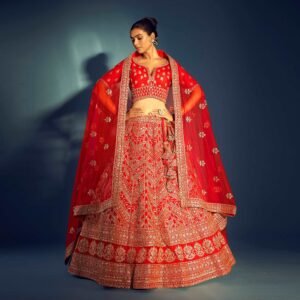 Dulhan in Red Lehenga Elegance: Celebrity-Inspired Royal Baggi Collection