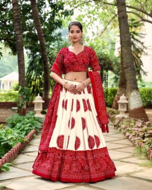 Doli - Tussar Silk Bandhej Print Red Lehenga Choli Set
