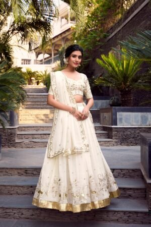 Doli - Silver Glosy Sequins and Embroidery with Foil Work Off White Lehenga Choli