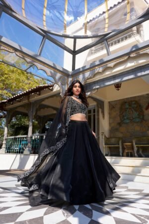 Doli - Satin Coding and Sequins Embroidery Work Black Lehenga Choli