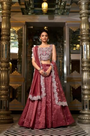 Doli - Sequins and Thread Embroidery with Diamond Maroon Lehenga Choli