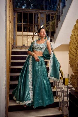 Doli - Sequins and Thread Embroidery with Diamond Teal Lehenga Choli