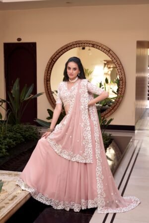 Doli - Embellishment with Pearl Coding and Sequins Embroidery Work Pastel Pink Lehenga Choli