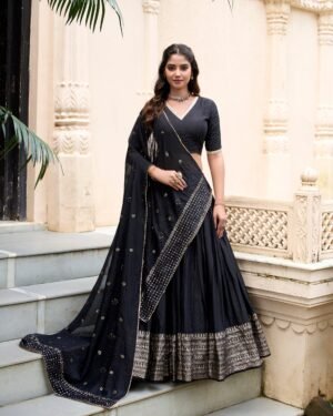 Doli - Plain With Weaving And Intricate Zari Work Border Black Lehenga Choli set