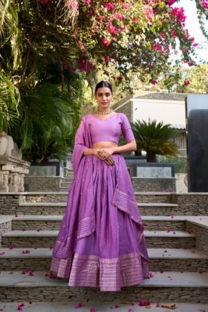 Doli - Plain With Weaving And Intricate Zari Work Border Purple Lehenga Choli