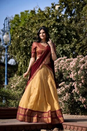 Doli - Kanchipuram Zari Weaving Work Buttercup Lehenga Choli Set