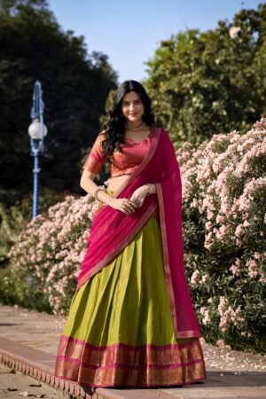 Doli - Kanchipuram Zari Weaving Work Pista Lehenga Choli Set