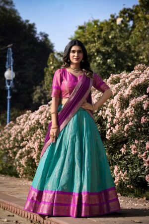 Doli - Kanchipuram Zari Weaving Work Sky Blue Lehenga Choli Set