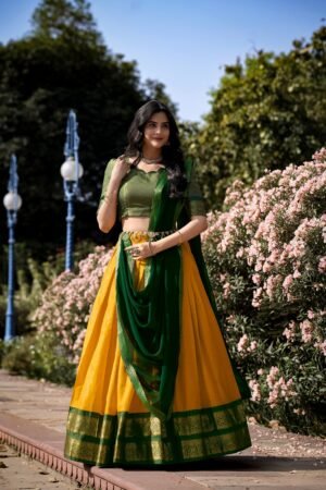 Doli - Kanchipuram Zari Weaving Work Yellow Lehenga Choli Set