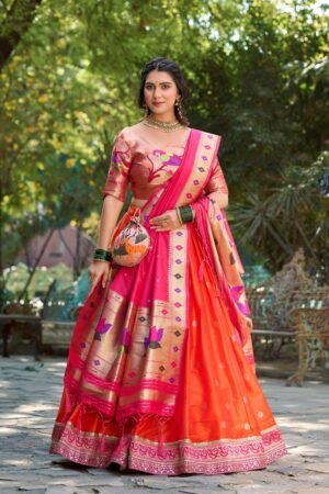 Doli - Jacquard Silk Weaving Zari Work Orange Lehenga Choli Set