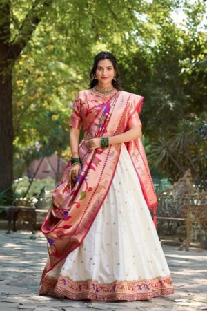 Doli - Jacquard Silk Weaving Zari Work White Lehenga Choli Set