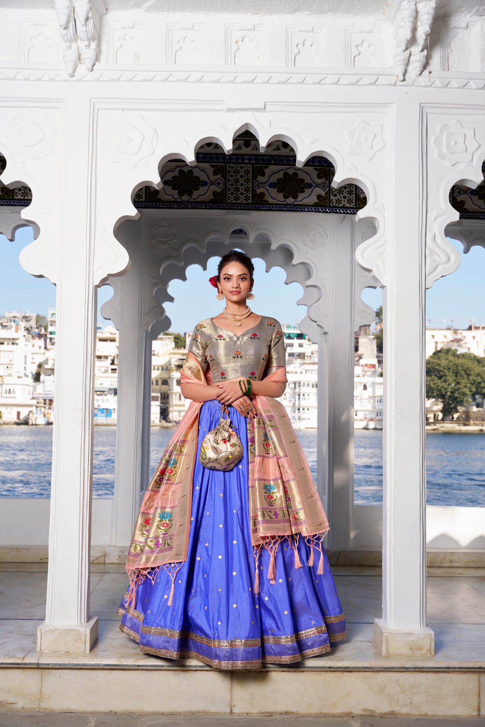 Doli - Jacquard Silk Weaving Zari Work Blue Lehenga Choli Set