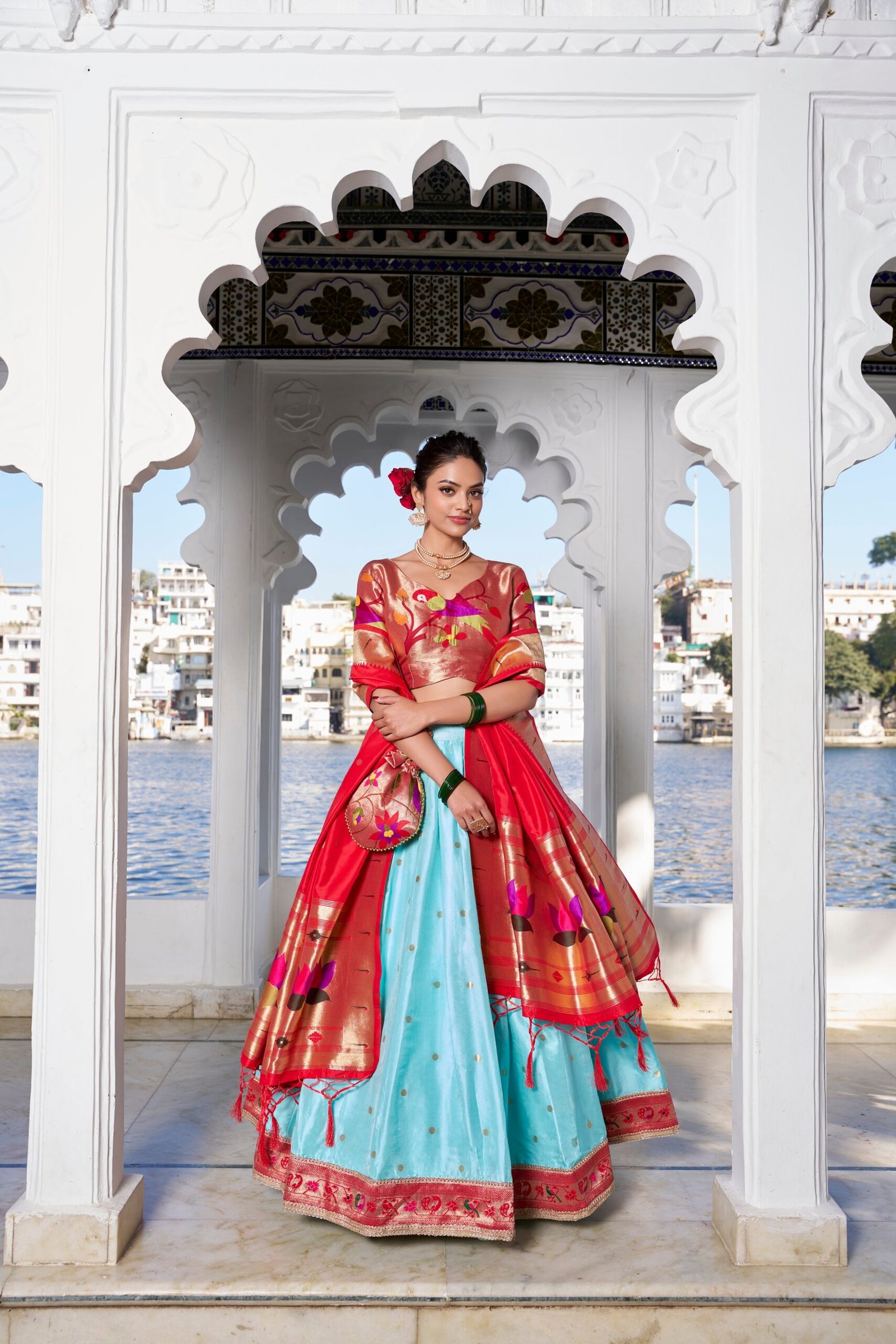 Doli - Jacquard Silk Weaving Zari Work Sky Blue Lehenga Choli Set