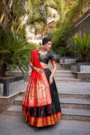 Doli - Jacquard Silk Zari Weaving Work Black Lehenga Choli set