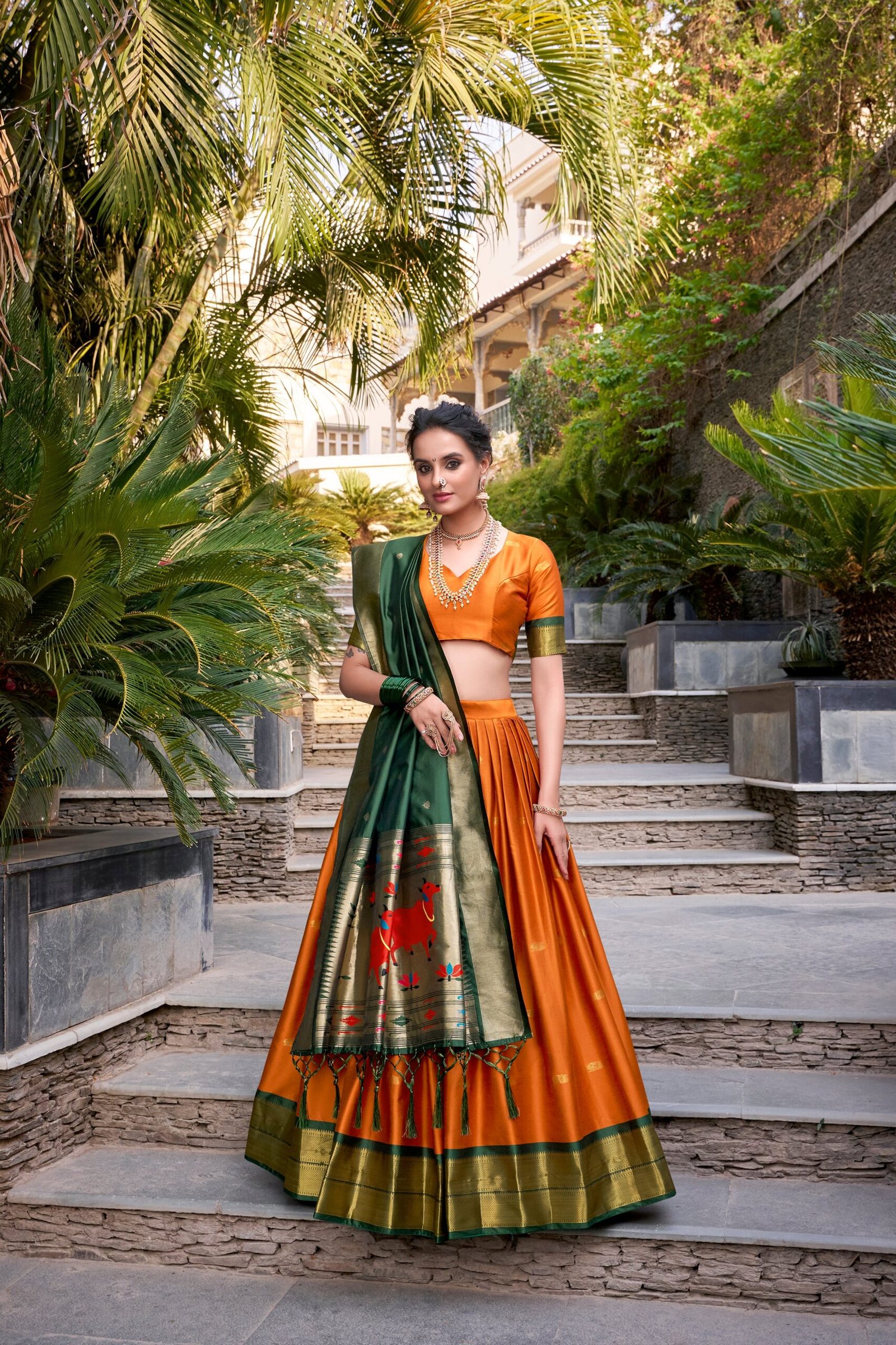 Doli - Jacquard Silk Zari Weaving Work Orange Lehenga Choli set