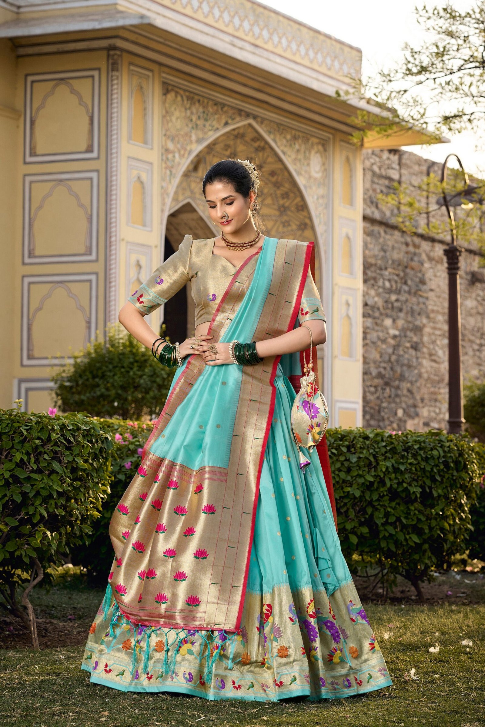 Doli - Jacquard Silk Weaving Zari Work Sky Blue Lehenga Choli Set