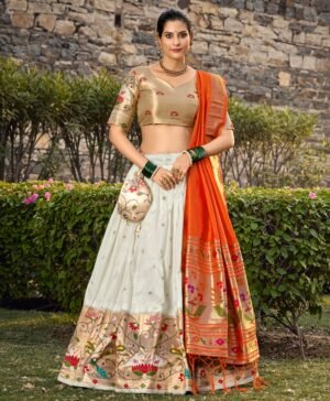 Doli - Jacquard Silk Weaving Zari Work White Lehenga Choli Set