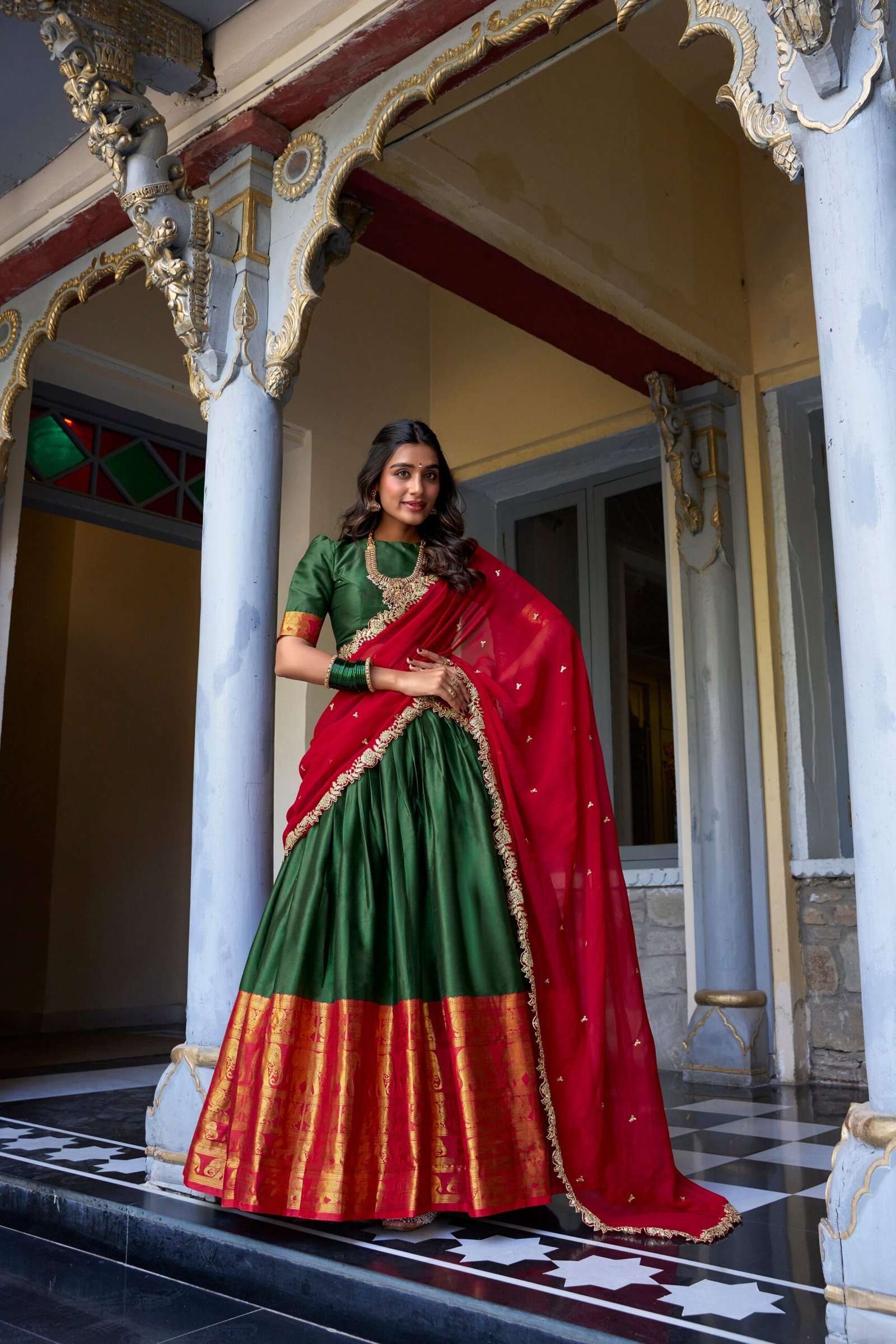 Doli - A Touch of South Indian Grace Green Zari Weaving Lehenga Choli