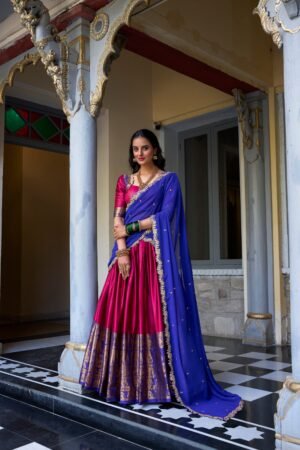 Doli - A Touch of South Indian Grace Pink Zari Weaving Lehenga Choli