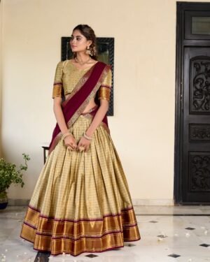 Doli - Paithani Artistry on Cotton Silk Chiku Lehenga Choli Set