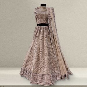 Damsel - Mirror Handwork Metallic Grey Designer Velvet Lehenga