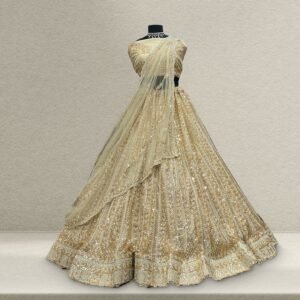 Cherry Blossom  -  The Modern Ivory Lehenga for Reception for Bride
