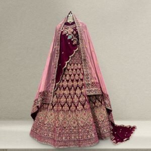 Pagfera - Double Dupatta Kashmiri Work Wine Color Bridal Lehenga