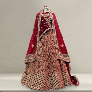 Pagfera - Double Dupatta Kashmiri Work Cherry Maroon Bridal Lehenga