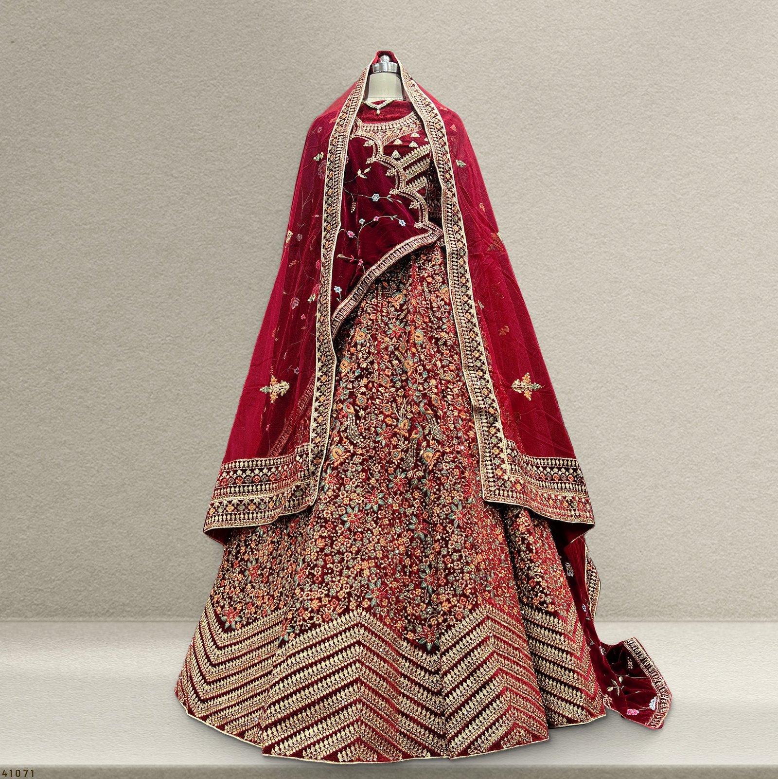 Pagfera - Double Dupatta Kashmiri Work Cherry Maroon Bridal Lehenga