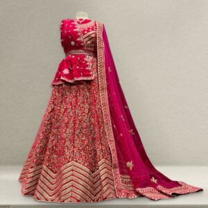 Pagfera - Double Dupatta Kashmiri Work Rani Pink Bridal Lehenga