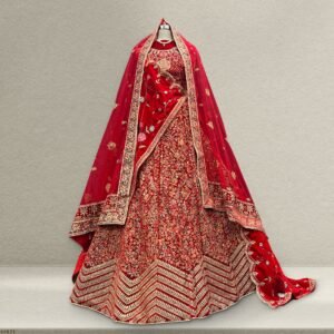 Pagfera - Double Dupatta Kashmiri Work Royal Red Bridal Lehenga