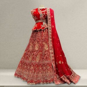 Pagfera - Double Dupatta Kashmiri Work Royal Red Bridal Lehenga