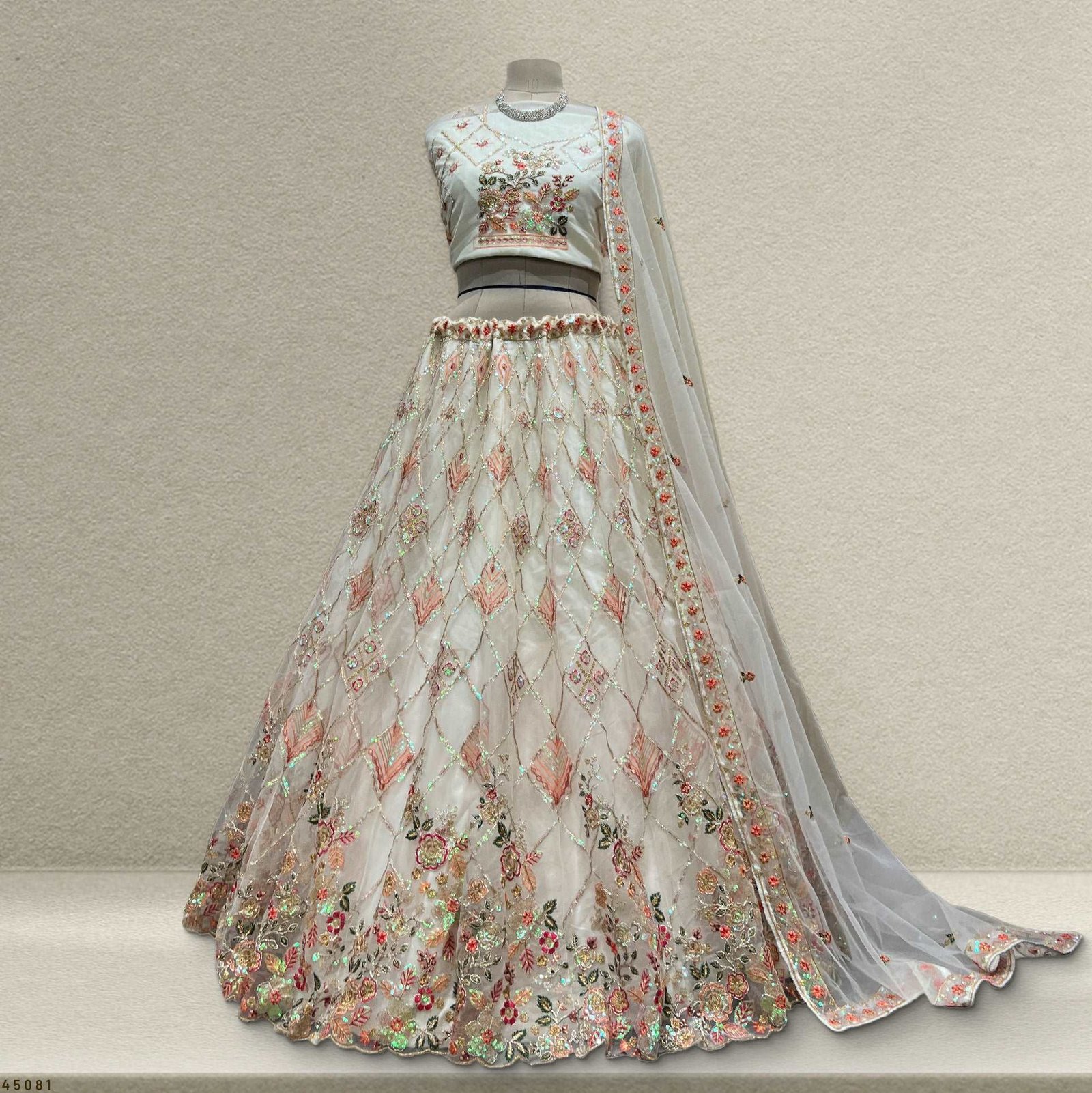 Butterfly - Ready-to-Wear Partywear Off White Net Lehenga