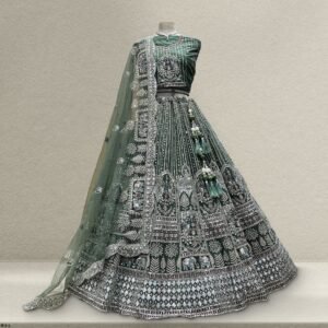 Cherry Blossom - The Elephant Peacock Partywear Designer Lehenga Sea Green Color