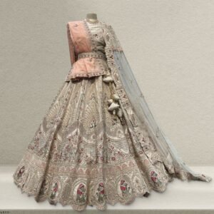 Rosé - Wedding Trousseau in Pastel Hues Raw Silk Off White Bridal Lehenga