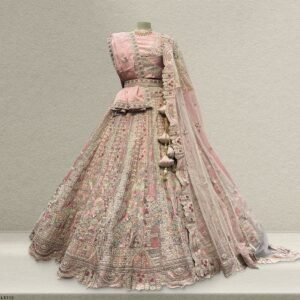 Rosé - Wedding Trousseau in Pastel Hues Raw Silk Baby Pink Bridal Lehenga