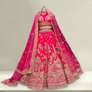 Dulhan in Rani Pink Lehenga : Peacock Design Double Dupatta Bridal Lehenga
