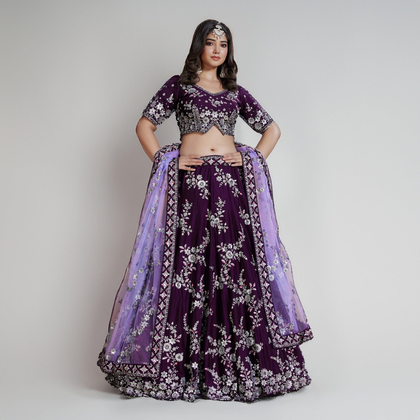 Jazzagals - Soft Georgette Designer Wine Festive Lehenga