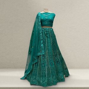 Aisha - Soft Net Sequins Work Monotone Partywear Sider Lehenga - Green