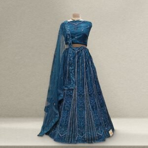 Aisha - Soft Net Sequins Work Monotone Partywear Sider Lehenga - Navy