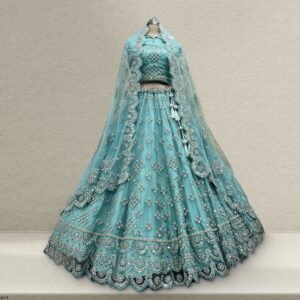 Jazzagals - The Modern Mirror Work Teal Reception Lehenga