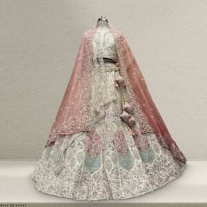 Rosé - Double Dupatta Raw Silk Off White Bridal Lehenga