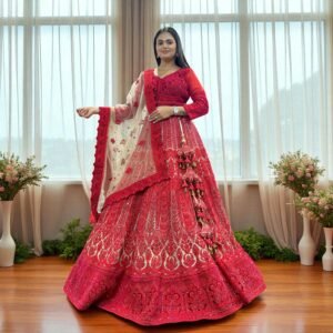 TSB Red Couture Handwork Lehenga for Reception for Bride