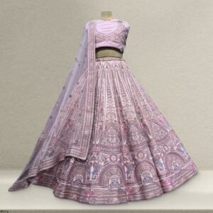 Damsel - Raw Silk Lilac Color Big Flared Bridal Reception Lehenga