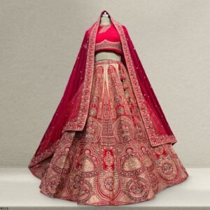 Amrapali - Big Flared Raw Silk Fuchsia Red Royal Wedding Lehenga