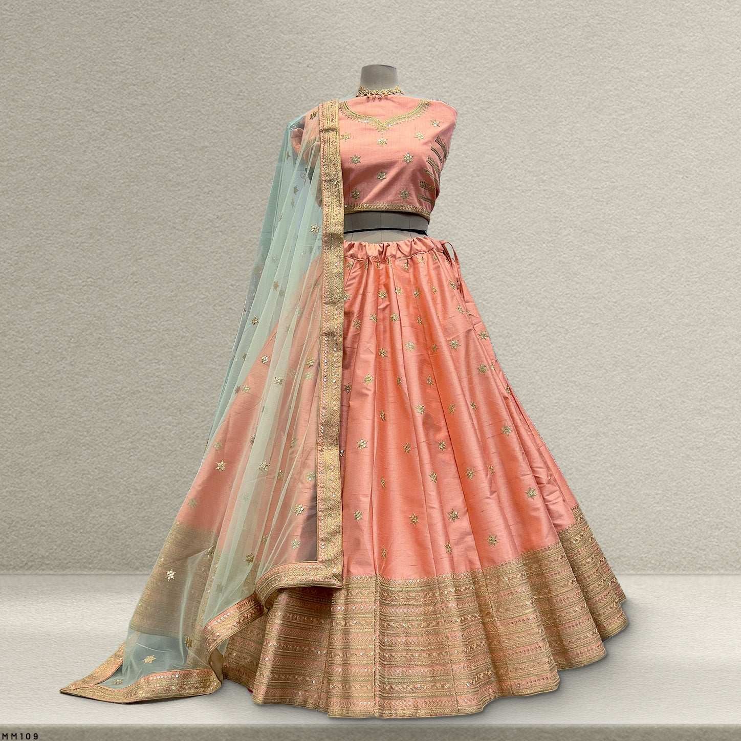 Royal Baggi - Raw Silk 20 Kali Flared Minimal Designer Lehenga - Blush Coral