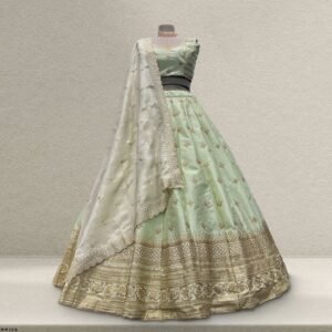 Royal Baggi - Raw Silk 20 Kali Flared Minimal Designer Lehenga - Pistachio Cream