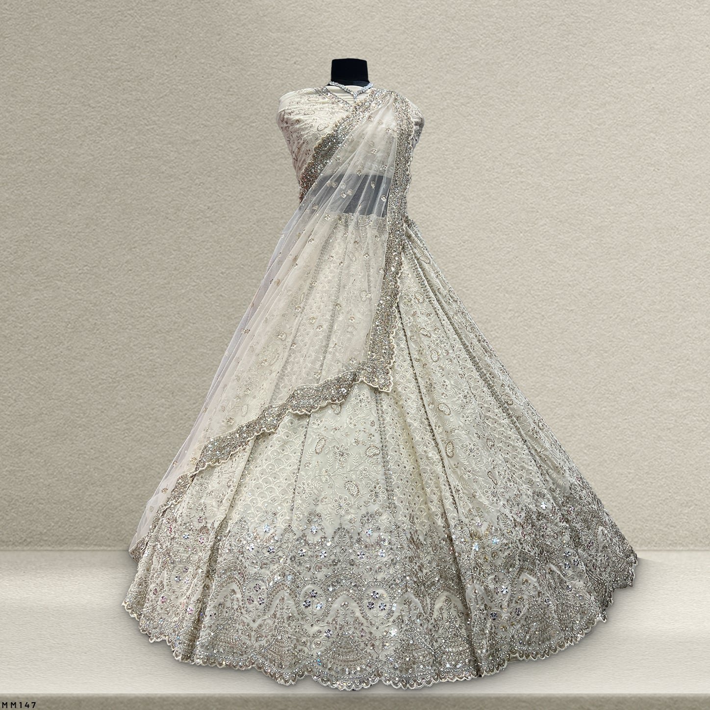 Jazzagals - Delicate Lucknawi Couture Georgette White Lehenga