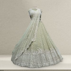 Jazzagals - Intricate Handwork Flared Pista Green Georgette Lehenga