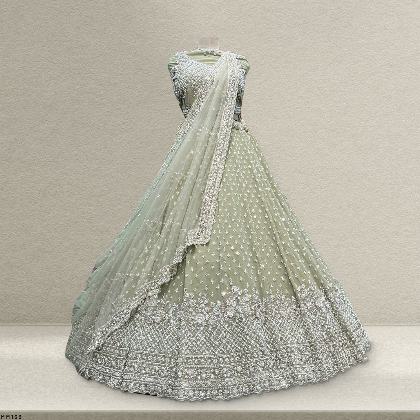 Jazzagals - Intricate Handwork Flared Pista Green Georgette Lehenga